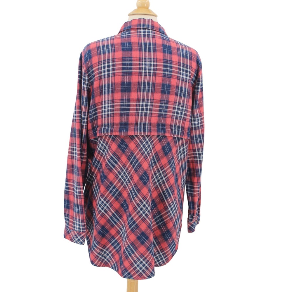 J Jill Denim Plaid Flannel Shirt Large Pink Blue Long Sleeve - Picture 3 of 10